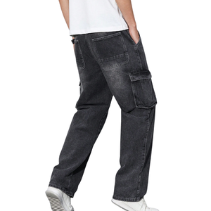 Pantalones Cargo de Mezclilla Gris Carbón para Hombre, Corte Recto Holgado, Multibolsillos, Lavado Enzimático, Transpirables, Estilo Casual, para Verano - Product Image 2