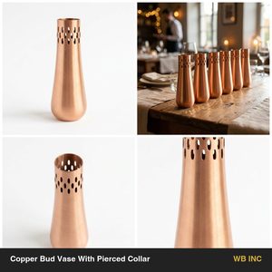 Jarrón de Cobre Satinado Hecho a Mano de 6.5 cm con Cuello Perforado, Decoración de Mesa para Hogar, Hotel o Boda - Product Image 6
