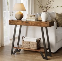 Console moderne rustique en bois avec base en métal, étagère de rangement, meuble d'entrée ou de salon