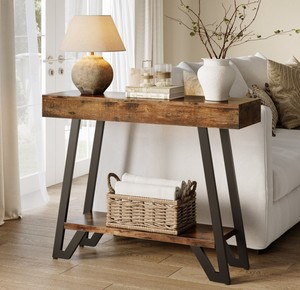 Mesa Consola de Madera Rústica Moderna con Base de Metal y Estante de Almacenamiento para Entrada o Sala de Estar - Product Image 4