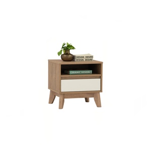 Modern Oak White 1 Drawer Side <b>Table</b> with Malaysian Oak Legs Bedroom Nightstand <b>End</b> <b>Table</b> - Product Image 5