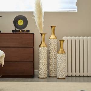 Set di 3 Vasi in Metallo Bianco per Decorazione Casa in Stile Moderno, Grandi Vasi Smaltati per Decorazione da Pavimento - Product Image 2