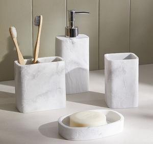 Ensemble de salle de bain en résine style vintage, 4 pièces, pour la maison : distributeur de savon, porte-brosse à dents, plateau de toilette, au meilleur prix abordable - Product Image 1