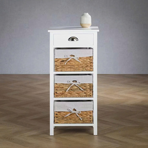 Natural Living <b>White</b> Wood Storage Chest With 4 Woven Water Hyacinth <b>Drawers</b> Handmade Basket Storage Unit Home Furniture - Product Image 6