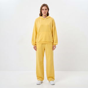 Ensemble de survêtement ample pour femme 100 % polyester, pull à manches longues, pantalon large, épaules tombantes, tenue d'hiver décontractée, deux pièces - Product Image 1