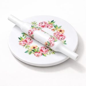 Marble Chakla Belan Set with Floral Design Multicolor Printed <b>Rolling</b> Board and <b>Wooden</b> <b>Rolling</b> <b>Pin</b> Classical Indian Kitchen Roti - Product Image 1