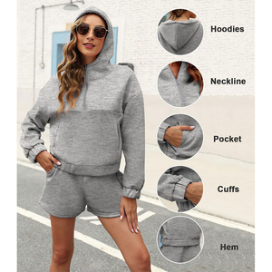 Conjunto de 2 Piezas Personalizado para Mujer, Sudadera con Cierre y Pantalones Cortos de Cintura Alta, Ropa Deportiva Informal, Conjunto Coordinado de Otoño, 100% Algodón - Product Image 4