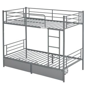 Twin Over Twin Convertible Grey Metal Bunk Bed with 2 Storage Drawers Divisible Into Two Daybeds - Product Image 2