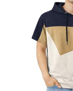 Camiseta con Capucha de Manga Corta para Hombre, Sudadera Informal con Capucha, Top de Algodón Suave para Verano, Color Azul Marino y Caqui, Ropa Urbana - Product Image 3