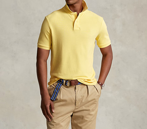 Camiseta de Manga Corta Amarilla para Hombre, 100% Algodón, Cuello Redondo, Corte Regular, Color Sólido Informal, Tejido Piqué, Logotipo Frontal, Transpirable - Product Image 1