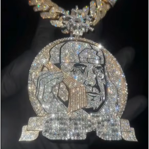 Colgante de Diamante Moissanite Personalizado con Incrustaciones de Diamantes, Plata de Ley 925, Corte Brillante Redondo, Estilo HipHop - Product Image 1