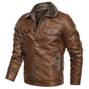 Veste en cuir PU noir pour homme, col rabattu, fermeture éclair, doublure en sherpa, style motard, manteau d'hiver - Product Image 6