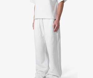 Men's <b>White</b> Cotton Sweatpants Elastic Waist Drawstring Casual Pants Autumn Midweight Knitted Breathable Flat Front Style - Product Image 4