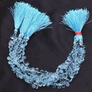 Perles facettées en forme de poire en aquamarine naturelle AAA+ 5x7mm-6x8mm, pierres semi-précieuses en vrac pour la fabrication de bijoux - Product Image 3