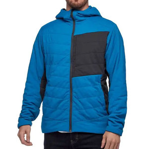 Veste matelassée à capuche bleue pour homme, coupe-vent, avec blocs de couleur, fermeture éclair, manches classiques, rembourrage en polyester, style sportif hiver - Product Image 5