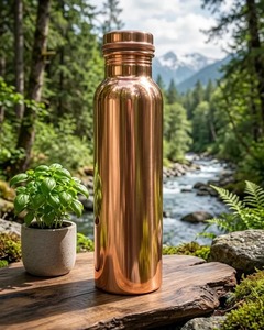 Reusable Pure Copper <b>Water</b> <b>Bottle</b> With Durable Construction Traditional Drinking <b>Bottle</b> For Travel <b>Gym</b> And Office - Product Image 4