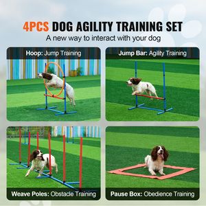 Set di 4 Pezzi per Addestramento Agility Cani: Ostacoli Regolabili, 6 Pali per Intreccio, Anello per Salto, Box Quadrato per Pausa, Fischietto e Ostacolo - Product Image 2
