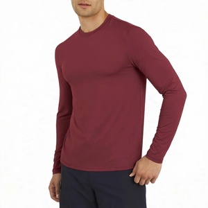 Mens Long Sleeve Crew Neck Compression Shirt Athletic Gym Workout <b>Top</b> Plain <b>Maroon</b> Fitness Training Base Layer Activewear - Product Image 1