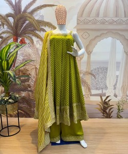 Traje Salwar Tradicional de Algodón para Mujer, Diseño de Puntos Verdes, Ropa Étnica de India y Pakistán, Informal de Verano 86088 RR-46 - Product Image 3