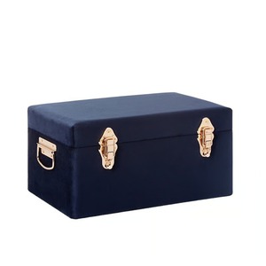 Navy Blue Velvet <b>Trunk</b> Set Of 2 Features Gleaming Gold Hardware And Side Handles For Luxurious, Elegant Home <b>Storage</b> Decoration - Product Image 2