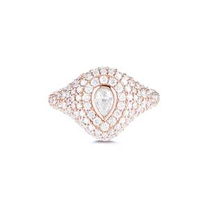 18K Solid Gold Pear Pave Signet <b>Ring</b> Lab Grown Diamond Bezel Center Halo Chunky Statement Women's Wholesale Supplier - Product Image 3
