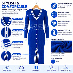 Ensemble tricoté Cosh International Sorority Sisterhood : Cardigan à col en V et manches longues, et Robe longue sexy sans manches pour club - Product Image 6