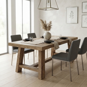 Mesa de Comedor Rectangular de Madera Sólida, Estilo Rústico Moderno, Patas en Forma de A, Estilo Teca Natural, Muebles para Comedor - Product Image 2