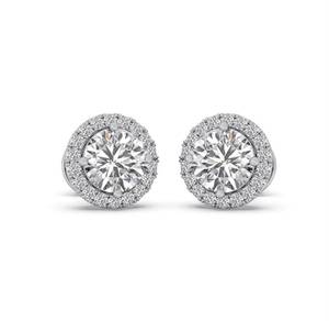 Classic Round Diamond <b>Stud</b> <b>Earrings</b> 925 <b>Silver</b> Halo Setting Women's Engagement Jewelry Rhodium Plated GIA Certified for Womens - Product Image 2