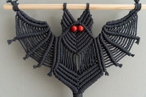 Black Bat Shape Macrame Wall Hanging Suitable For Halloween Party <b>Decor</b> Gothic Style Handmade Wall Art Wholesale From India - Product Image 5