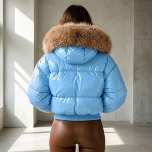 Veste matelassée en cuir de mouton pour femme avec fourrure de renard |   Manteau d'hiver - Motif à carreaux - Fermeture éclair - Design fin - Cadeau de luxe pour elle - Product Image 6