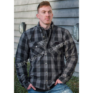 Chemise en flanelle 100% coton pour homme, gris et noir, avec protections homologuées CE et fibres d'aramide renforcées. - Product Image 5