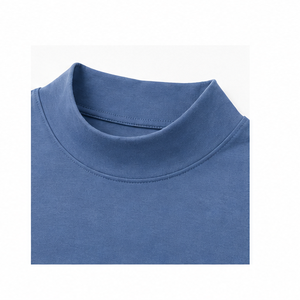 T-shirt personnalisé bleu ardoise pour femme, coupe ajustée, col montant, manches courtes, en jersey de coton peigné lisse - Product Image 5