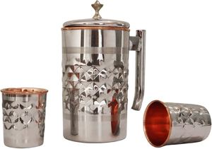 Carafe en cuivre écologique Radhe avec revêtement en acier inoxydable 1500 ml avec couvercle, design classique, grande capacité, bouteille d'eau pour usage domestique - Product Image 4