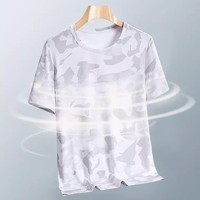 T-shirt de sport d'été pour homme, grande taille, en tricot uni, spandex/polyester, camouflage, manches courtes, respirant et léger, OEM