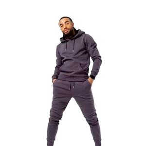 Survêtement à capuche gris foncé pour homme, manches longues, couleur unie, décontracté, respirant, en coton - Product Image 1
