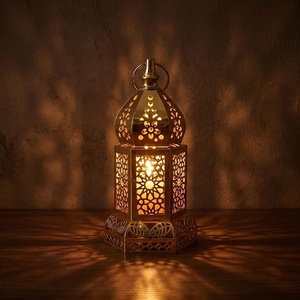 Prestige <b>Gold</b> Metal Moroccan <b>Lantern</b> with Intricate Floral Cutwork Decorative Candle Holder for Ramadan Home Table Decor - Product Image 4