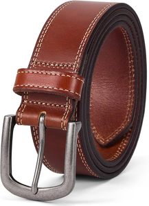 Ceinture en cuir de vachette marron avec boucle rectangulaire argentée, design décontracté et durable - Product Image 2