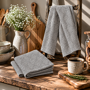 High Quality <b>Black</b> and White Geometric Woven Pattern Eye Catching Design 100% Cotton Kitchen <b>Tea</b> <b>Towels</b> For Bulk Supplier. - Product Image 1