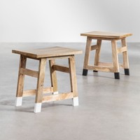 Tabouret Vandana Flux Pebble en bois de manguier et pieds blancs Pid
