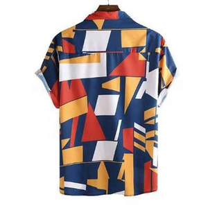 Men's Geometric Print Short Sleeve <b>Shirt</b> Regular Fit Casual Woven <b>Polyester</b> Breathable Design - Product Image 3