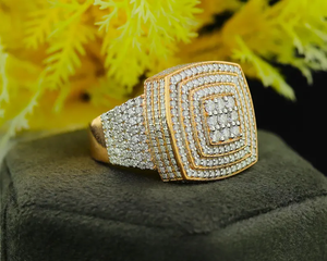 14K Yellow <b>Gold</b> Plated Men's Sterling Silver Vintage Cut Moissanite <b>Ring</b> 925 Silver Hip Hop Party Statement Jewelry - Product Image 3