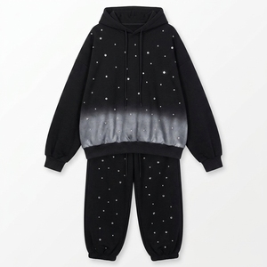 Conjunto de Sudadera con Capucha y Cremallera Personalizado de Poliéster/Algodón de Secado Rápido para Hombre y Mujer, Fabricantes OEM, Chándal de Moda con Pedrería, Color Personalizado - Product Image 1