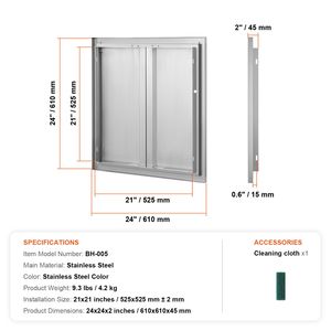 Porta di Accesso BBQ a Incasso in Acciaio Inox 24W X 24H Pollici per Unità di Stoccaggio Verticale da Parete per Cucina Esterna - Product Image 4