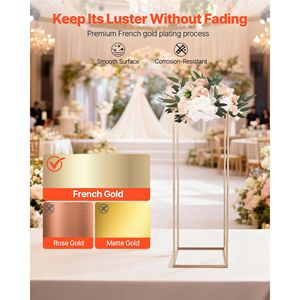 Set di 10 Supporti per Fiori da Matrimonio, Altezza 80 cm, Colonna Floreale in Metallo Laminato Dorato, Espositore Rettangolare per Decorazioni Floreali - Product Image 4