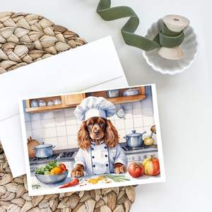Whimsical A7 Tamaño 5x7 Tarjetas de notas en blanco Paquete de 8 Cocker Spaniel inglés The Chef Tarjetas de felicitación con sobres - Product Image 2