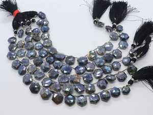 Perles de labradorite naturelle hexagonales plaquées argent, forme briolette, 8-12 mm, labradorite fantaisie, perles de labradorite plaquées argent - Product Image 3