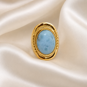 925 Sterling <b>Silver</b> Oval Blue Larimar Gemstone Handmade Boho <b>Statement</b> <b>Ring</b> Rose Gold & Yellow Gold Plated Luxury Jewelry - Product Image 3