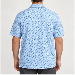 Camisa Polo Trackstar para Hombre, Azul Claro, con Estampado Geométrico de Puntos, Manga Corta, Cuello con Botones, Estilo Casual para Golf, con Logotipo Personalizado - Product Image 3