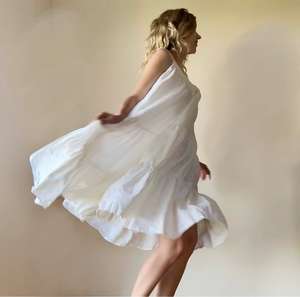 Robe mi-longue fluide sans manches en coton et lin blanc pour femme, style décontracté d'été, coupe trapèze - Product Image 2