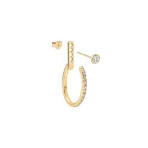 <b>Hoop</b> Ear Jackets Pave Set Round Cut Lab Grown Diamond Everyday Wear Minimalist Luxury Enhancer Pair 14K 18K Solid Gold Wholesale - Product Image 1